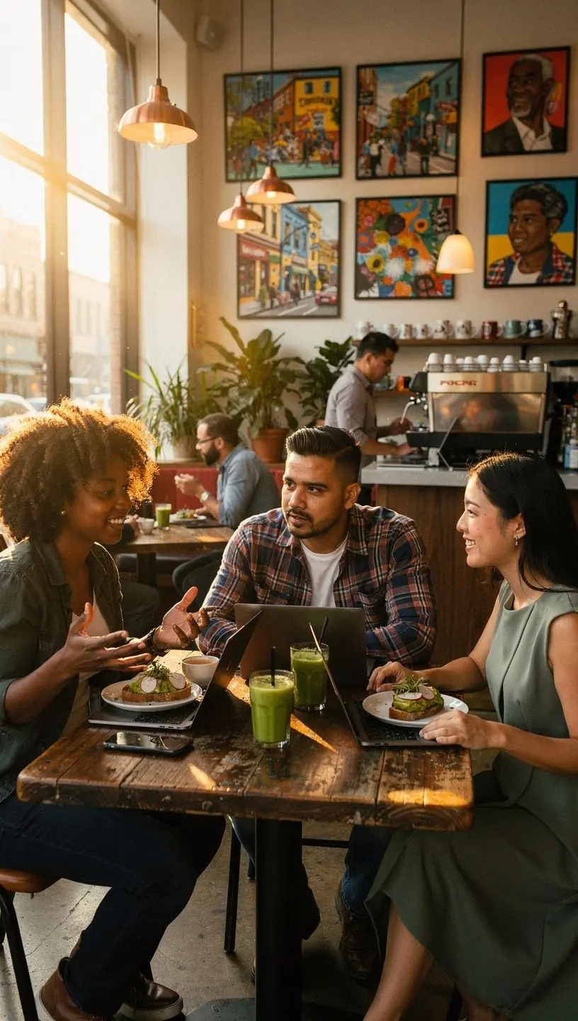 Diverse group of community members collaborating and sharing ideas in a bright, modern workspace reflecting local expertise and real-world insights for a Canadian audience.