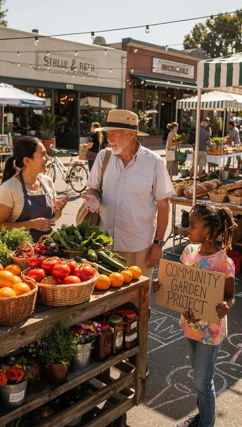 Diverse group of community members collaborating in a local outdoor meeting setting.